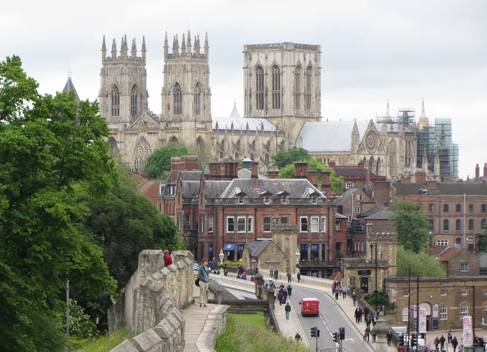 York Minster rising above the rooftops, seen from the medieval city walls